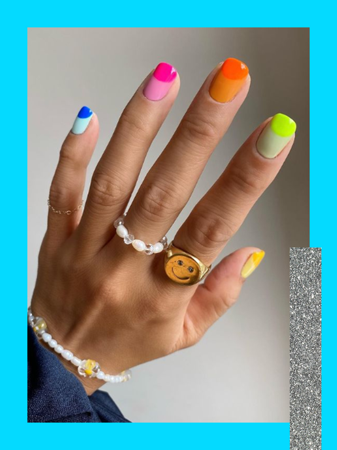 Bright Neon Manicure on Female Hands on the Background of Jeans. Nail Design.  Beauty Hands. Stock Photo - Image of bright, fashionable: 154451440